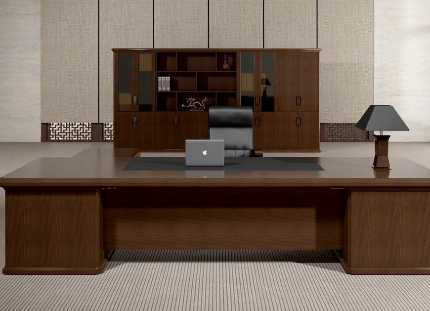 Office Desk In Walnut Veneer  L Shape Office Tables: Boss's Cabin